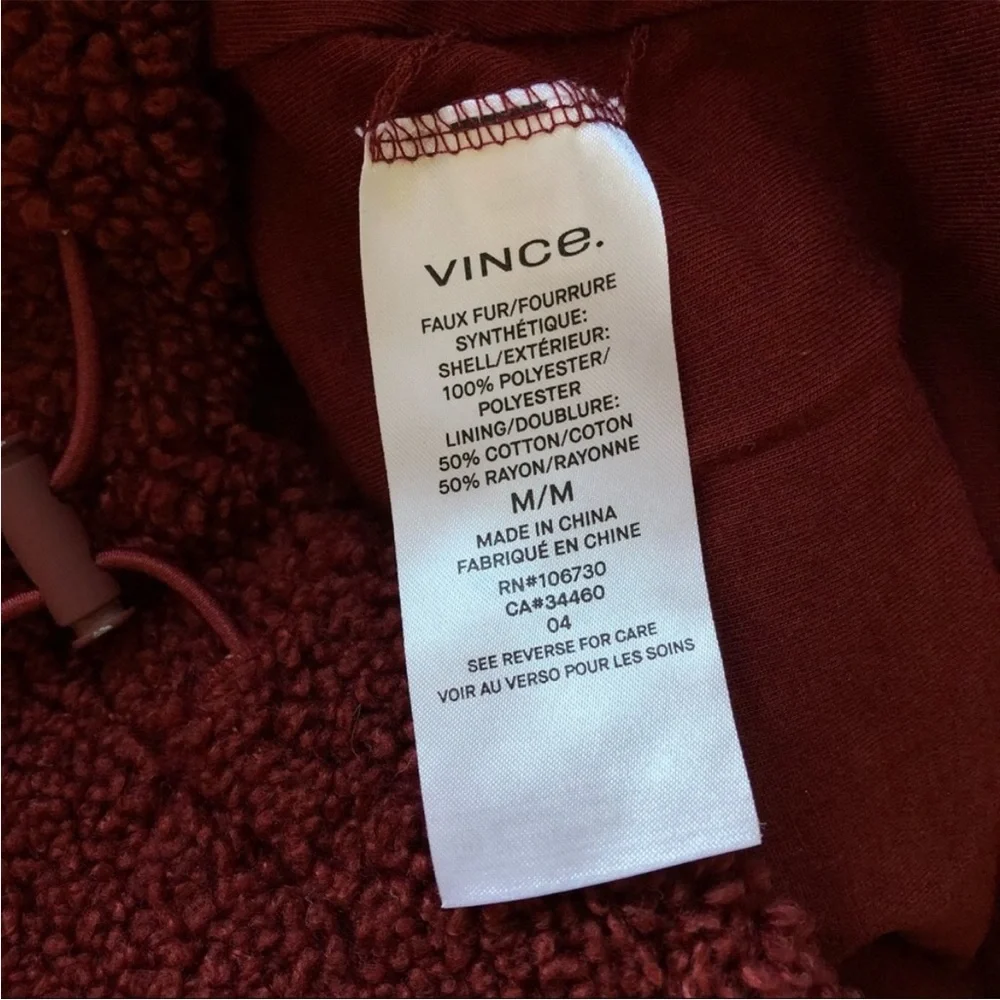 Vince Cozy Faux Sherpa shearling Pullover Hoodie in Anise red medium sweatshirt - Picture 14 of 17
